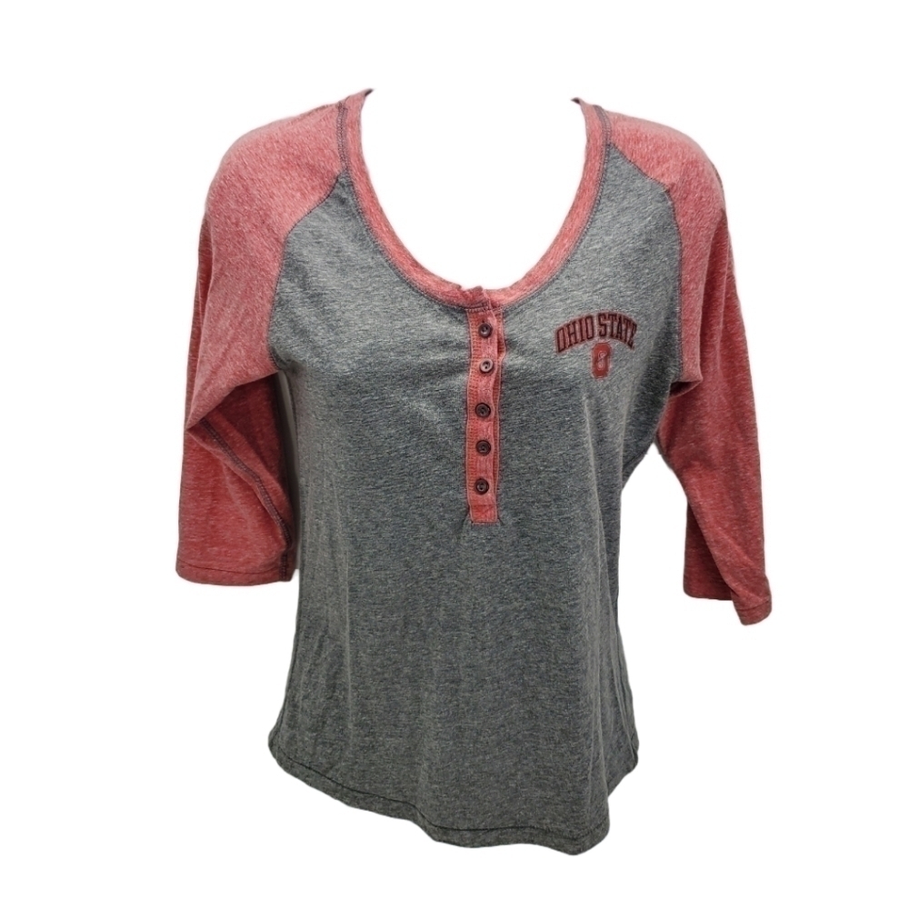 Ohio State Vintage Style Baseball Tee Henley 3/4 Sleeve Women's Medium Shirt